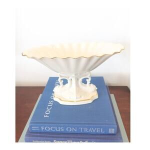 Vintage Lenox Aquarius Dolphin Centerpiece Pedestal Bowl Ivory w/ 24k Gold Trim